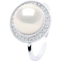 Ateliers Saint Germain Womens Ring adjustable Surroundings in Cubic Zirconia - Real Cultured Freshwater Pearl Button 10-11 mm - White Silver - One Size - Image 2