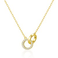 Gold Plated Circle Hyperlink Necklace Created with Zircondia® Crystals - Image 2