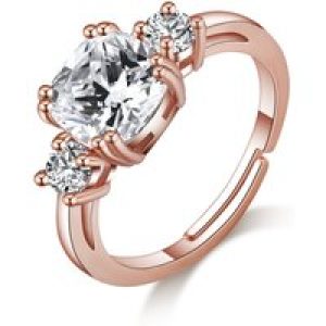 Rose Gold Plated Adjustable 3 Stone Ring Created with Zircondia® Crystals