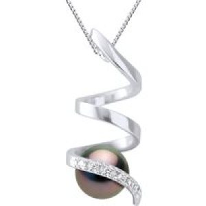 Ateliers Saint Germain Womens Pendant Spiral Diamonds 0,06 Cts – Quality HSI – White Gold – Real Cultured Tahiti Pearl Round 7-8 mm – One Size