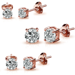 3 Pack of Rose Gold Plated 4mm, 5mm & 6mm Earrings Created with Zircondia® Crystals