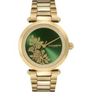 Olivia Burton Signature T-bar Floral Gold + Inexperienced Bracelet Watch