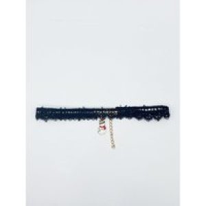 SVNX Womens Corded Lace Scallop Effect Choker With Snowman Pendant – Black – One Size
