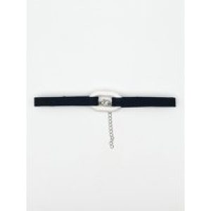 SVNX Womens Black Faux Suede Choker Necklace With White Plastic Charm – One Size