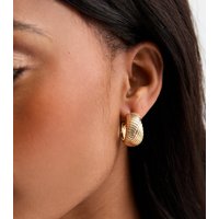 Gold Ribbed Crosshatch Mini Hoop Earrings New Glance - Image 2