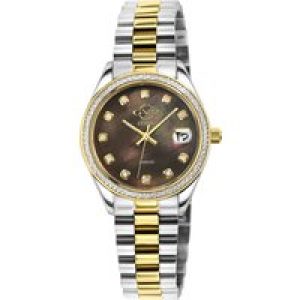 Gv2 Mens Turin Diamond 12421B MOP Dial Two toned IPYG Swiss Quartz Watch – Silver & Gold – One Size