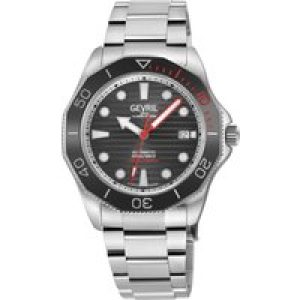Gevril Mens Pier 90 Swiss Automatic Sellita SW200, Black Dial, SS Satin and Polished Bracelet Watch – Silver – One Size