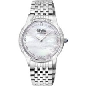 Gevril WoMens Airolo 13241B Swiss Quartz Diamond White MOP Dial Watch – Silver – One Measurement
