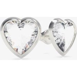 Guess With Love Silver Tone Heart Crystal Stud Earrings UBE70039