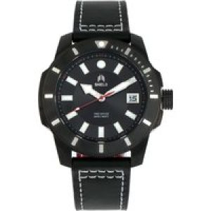 Shield Shaw Leather-Band Mens Diver Watch w/Date – Black Stainless Steel – One Size