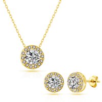 Gold Plated Halo Set Created with Zircondia® Crystals - Image 2