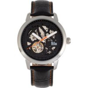 Reign Mens Rudolf Automatic Skeleton Leather-Band Watch – Orange Stainless Steel – One Size