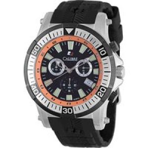 Calibre Mens Hawk Chronograph Swiss Made Movement Watch Black Rubber Strap Black/Orange Dial – One Size