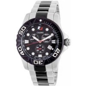 Calibre Mens Akron Swiss Made Movement Watch Two Tone Stainless Steel Strap Black Dial – Silver & Gold – One Size