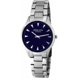 Johan Eric : helsing¸r, Mens, blue dial watch w triangular hr-markers, brushed and polished solid stainless steel bracelet – Silver – One Size