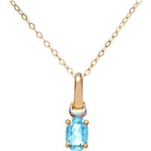 Diamant L’Eternel Womens 9ct Yellow and White Gold Ladies Cubic Zirconia Created Aquamarine Birth Stone Pendant + 16″ Trace Chain – One Size