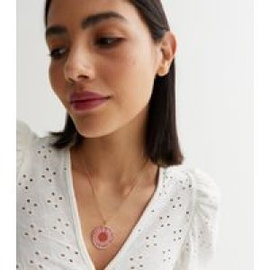 Mid Purple Circle Trapped Flower Pendant Necklace New Glance