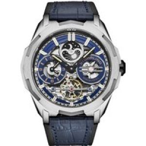 Stührling Mens Dual Time Automatic Navigator 46mm Skeleton – Blue – One Size