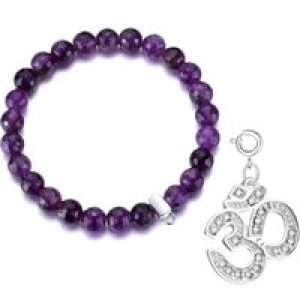 Faceted Amethyst Gemstone Stretch Bracelet with Charm Created with Zircondia® Crystals