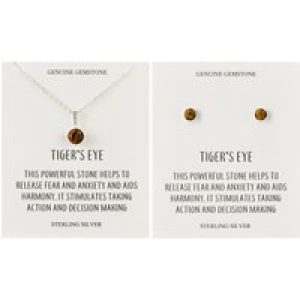 Sterling Silver Tigers Eye Gemstone Set with Quote Card