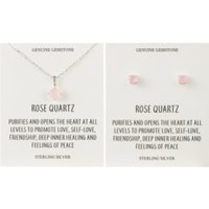 Sterling Silver Rose Quartz Gemstone Set with Quote Card
