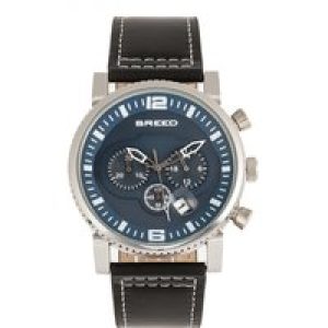 Breed Mens Ryker Chronograph Leather-Band Watch w/Date – Blue Stainless Steel – One Size