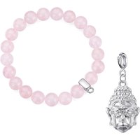 Rose Quartz Gemstone Stretch Bracelet with Appeal Created with Zircondia® Crystals - Image 2