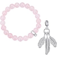Rose Quartz Gemstone Stretch Bracelet with Allure Created with Zircondia® Crystals - Image 2