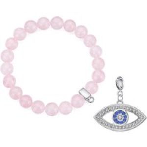 Rose Quartz Gemstone Stretch Bracelet with Attraction Created with Zircondia® Crystals