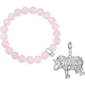 Rose Quartz Gemstone Stretch Bracelet with Attraction Created with Zircondia® Crystals