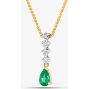 18ct Yellow Gold 0.40ct Pear Cut Emerald & 0.15ct Brilliant Cut Diamond Pendant Necklace 49290K2