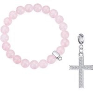 Rose Quartz Gemstone Stretch Bracelet with Appeal Created with Zircondia® Crystals