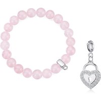 Rose Quartz Gemstone Stretch Bracelet with Attraction Created with Zircondia® Crystals - Image 2