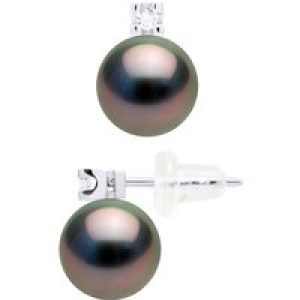 Ateliers Saint Germain Womens Earrings Prestige – Diamonds 0,04 Cts – in White Gold 750 and Real Cultured Tahiti Pearls Round 8-9 mm – Silver – One Size