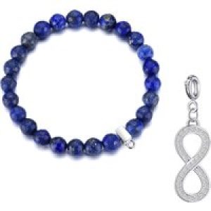 Faceted Lapis Gemstone Stretch Bracelet with Allure Created with Zircondia® Crystals