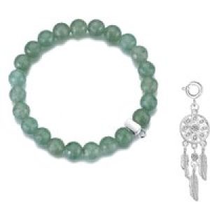 Faceted Inexperienced Aventurine Gemstone Stretch Bracelet with Attraction Created with Zircondia® Crystals