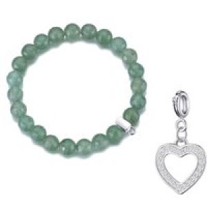 Faceted Inexperienced Aventurine Gemstone Stretch Bracelet with Attraction Created with Zircondia® Crystals