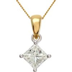 Diamant L’Eternel Womens 18ct Yellow Gold 1 Carat J/I Certified Princess Cut Diamond Solitare Pendant + Chain – One Size