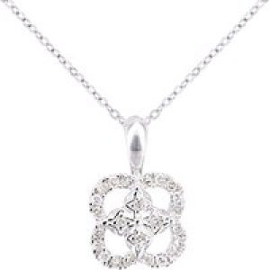 Diamant L’Eternel Womens 9ct White Gold Diamond Flower Design Pendant Necklace of Length 46cm – One Size