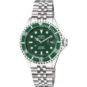 Gevril Mens Wall Boulevard Swiss automaitc Sellita SW200 Inexperienced Emerald Dial, Ceramic Bezel Stainless Metal Bracelet – Silver – One Dimension