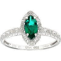Diamant L'Eternel Womens 9ct White Gold Created Emerald And Diamond Marquise Cluster Ring - Size K - Image 2