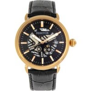 Heritor Computerized Mens Mattias Leather-based-Band Watch w/Date – Gold Stainless Metal – One Measurement