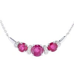 Diamant L’Eternel Womens 9ct White Gold Necklaces With 0.04ct Diamond & Ruby – One Size