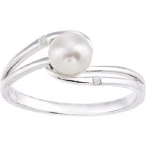 Diamant L’Eternel Womens 9ct White Gold, 0.02ct Diamonds with Cultured pearl Ring – Size L