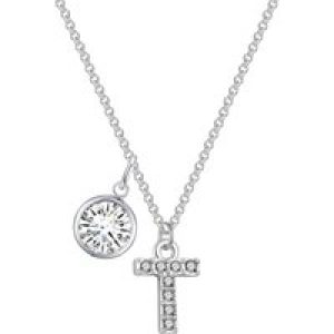 Pave Preliminary T Necklace with Birthstone Attraction Created with Zircondia® Crystals
