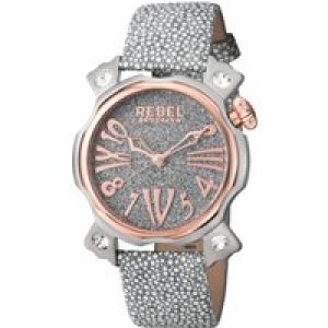 Rebel WoMens Coney Island Silver Dial Leather Watch – Black – One Size