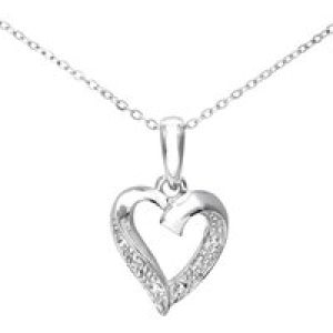 Diamant L’Eternel Womens 9ct White Gold Diamond Heart Pendant and Chain of 46cm – One Size