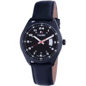 Calibre Mens Trooper Swiss Made Movement Watch Black Leather Calfskin Strap Dial – One Size
