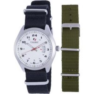 Calibre Mens Trooper Swiss Made Movement Watch Black Canvas Strap White Dial – One Size