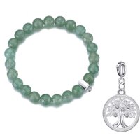 Faceted Inexperienced Aventurine Gemstone Stretch Bracelet with Appeal Created with Zircondia® Crystals - Image 2
